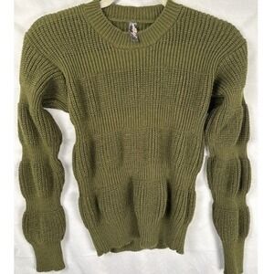 Aranzaz Tejidos Olive Green Ribbed Puff Sleeve Sweater Women's Size M